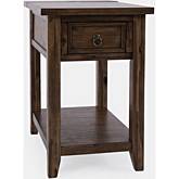 Bakersfield USB Charging Side Table in Wire Brush Brown Wood